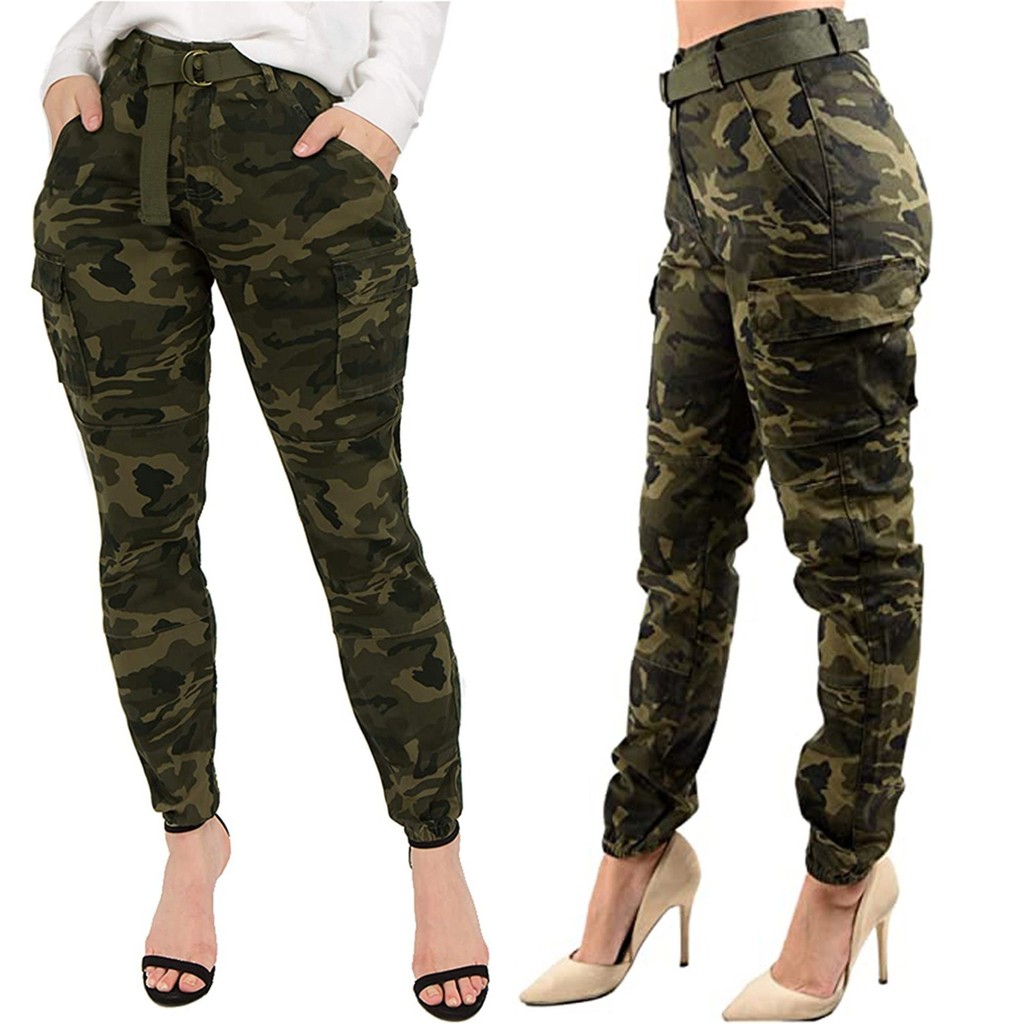 New In Cargo Pants Women Baggy High Waist Slim Fit Jogger Cargo Camouflage Pants For With Belt Wide 