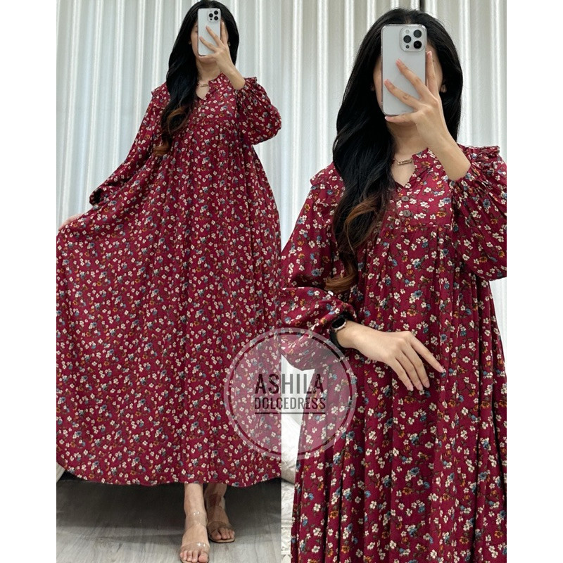 HY76T Daster Arab Dolce ASHILA Midi Dress Rayon Motif Busui Bumil Nyaman