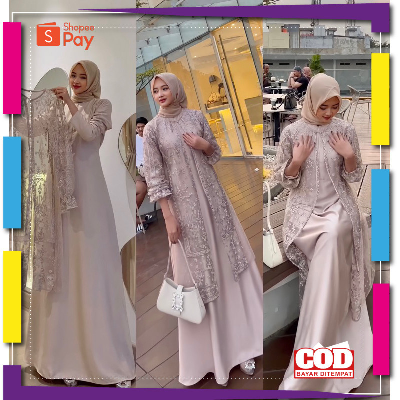 [PREMIUM ORIGINAL] RADIFAA SET OUTER BRUKAT MOTIF MIX TILE DOT ONE SET DRESS GAUN KONDANGAN DRESS PE