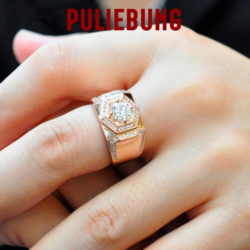 PULIEBUNG Cincin Terbuka Pria Berlapis Berlian Berlapis Emas Mawar Emas