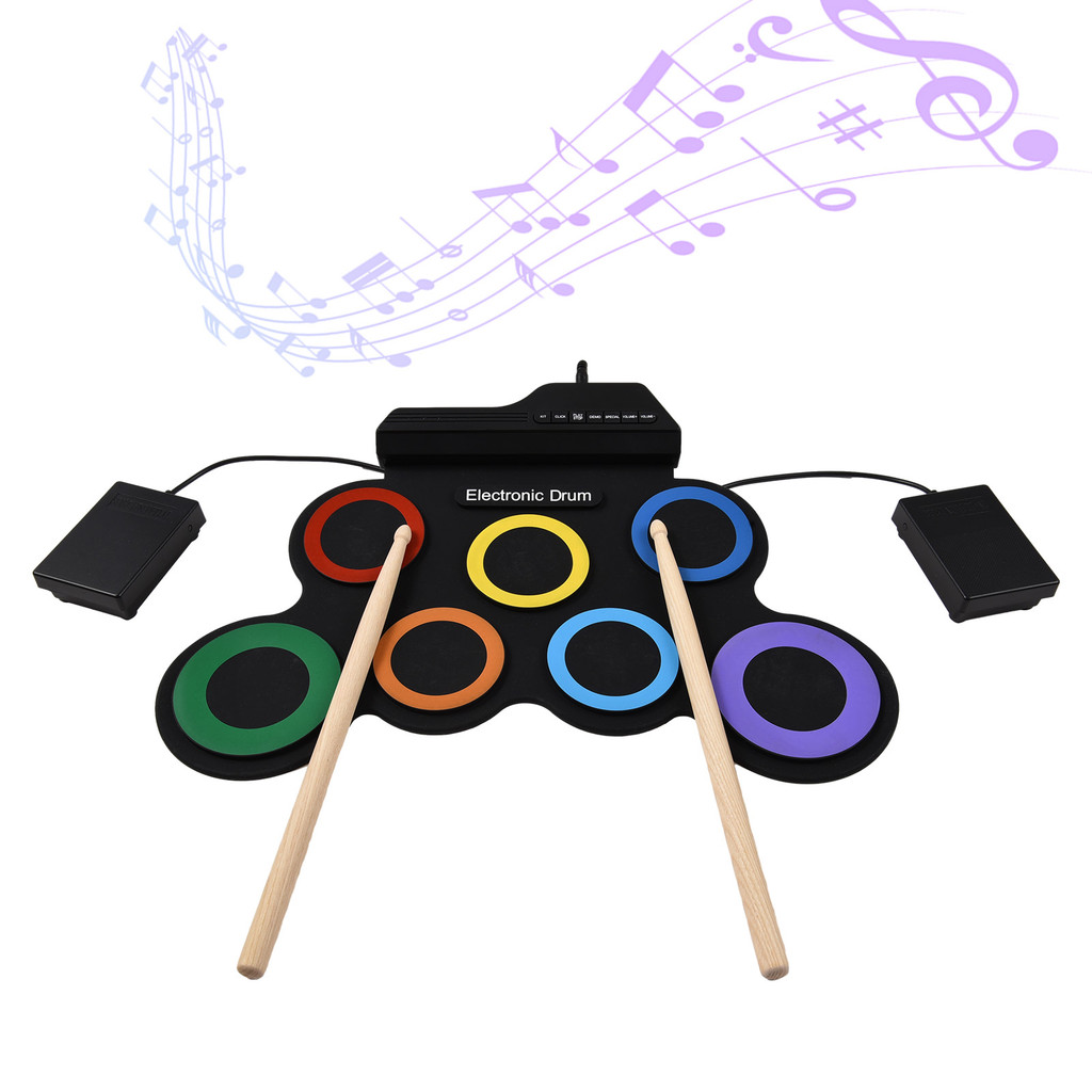 Electric Drum Set Portable Drum Pad Kit 7 Pads with Headphone Jack Pedal Drumstick Practice Pad Drum