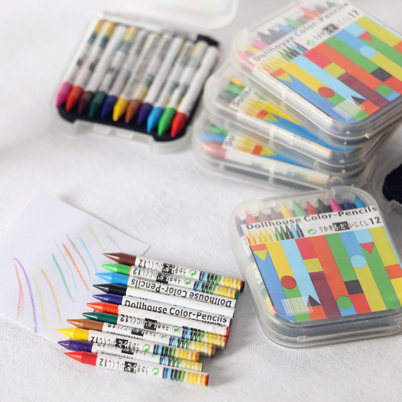 

1set Mini Crayons Box 12 Colors Crayon Dollhouse Miniature Creative Scene Model Dollhouse Accessories Home Decor Figurines Toys