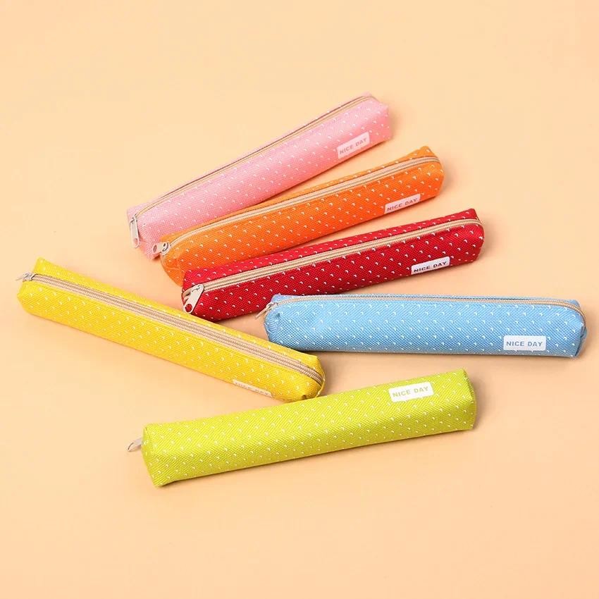 

1PC Kawaii Mini Colorful Dot Pattern Students Children Canvas Pen Bag Zipper Pencil Case