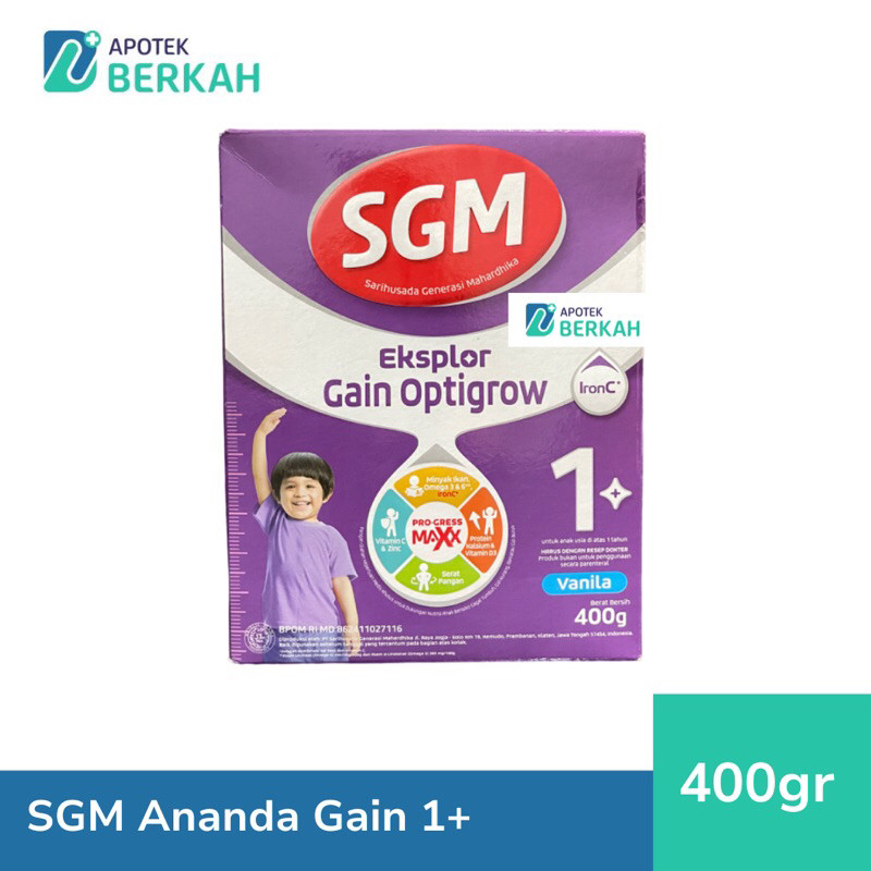 SGM Eksplor Gain Optigrow 1+ 400gr - Susu Tumbuh Kembang - Menaikan Berat Badan Anak - SGM Ungu