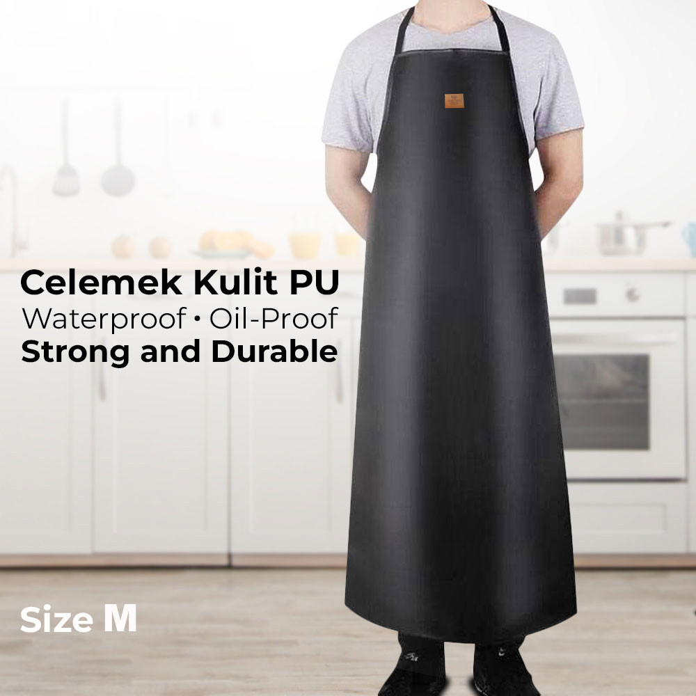 

- One Two Cups Celemek Masak Apron Dapur Kulit PU Waterproof Durable - ZHAP -