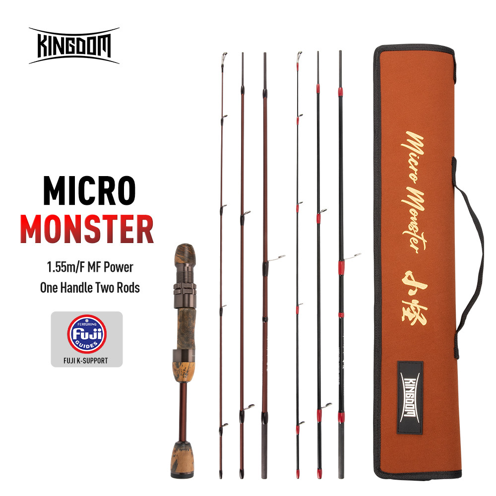 Kingdom Fishing Rod Micro Monster 1.55m Casting Spinning FUJI Guide UL Power Travel Stream Portable 