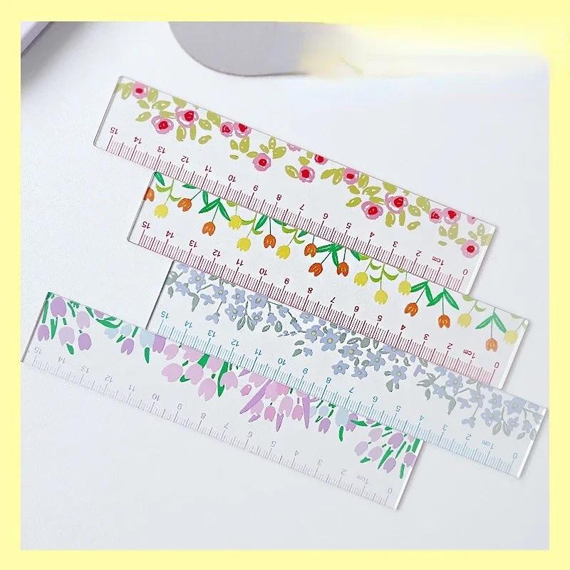 

15 cm oil painting patterns Ruler Multifunction diy Drawing Tools Student flower Rulers School Office Supplies school supplies