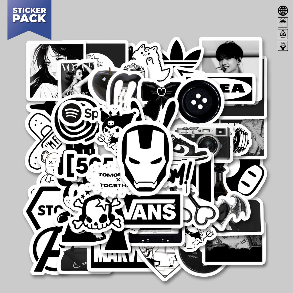 

[100PCS]Stiker Pack Stiker Random Aesthetic Black & White Aesthetic Vinyl Anti Air Dekorasi Sticker Laptop Buku Journal Koper Helm Casing HP Gitar Helm Skateboard