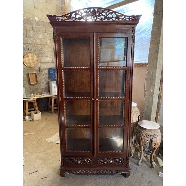 Lemari Pajangan Palembang-Lemari Hias Palembang-Lemari Pajangan Ukiran Palembang Kayu Jati