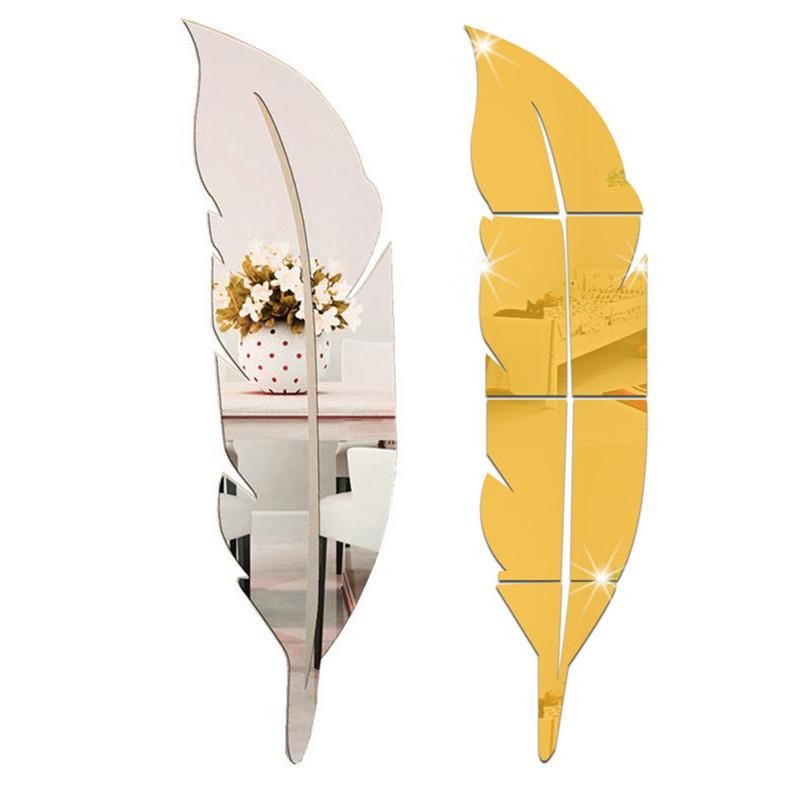 DIY Wall Mirror Sticker Feather Pattern Acrylic Mirror Effect Decoration Wall Sticker Home Decor Mir