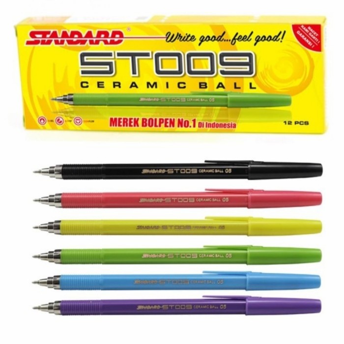 

(1Pak isi 12) Ballpoint/Pulpen Standard ST009 Ceramic Ball 0.5 - Hitam