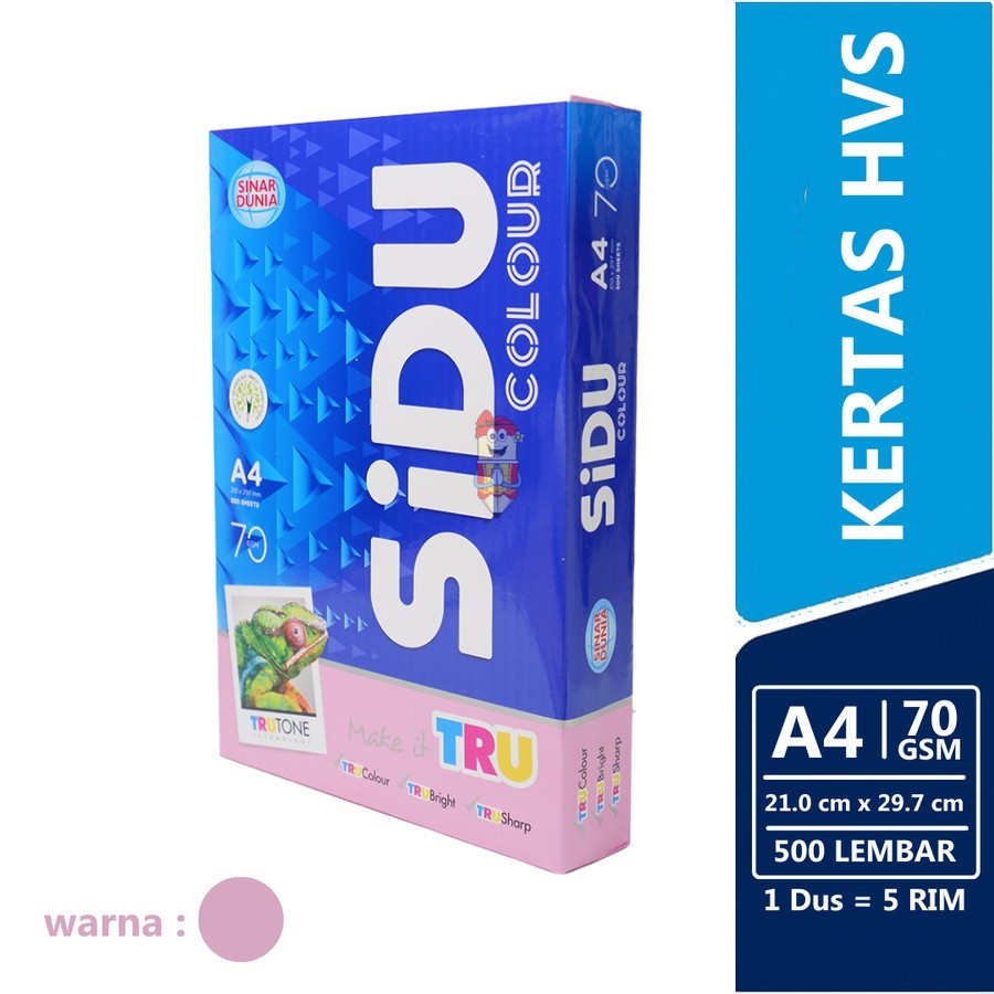 

Kertas HVS / print / foto copy / A4 SiDU ( Sinar Dunia ) 70 GSM Pink