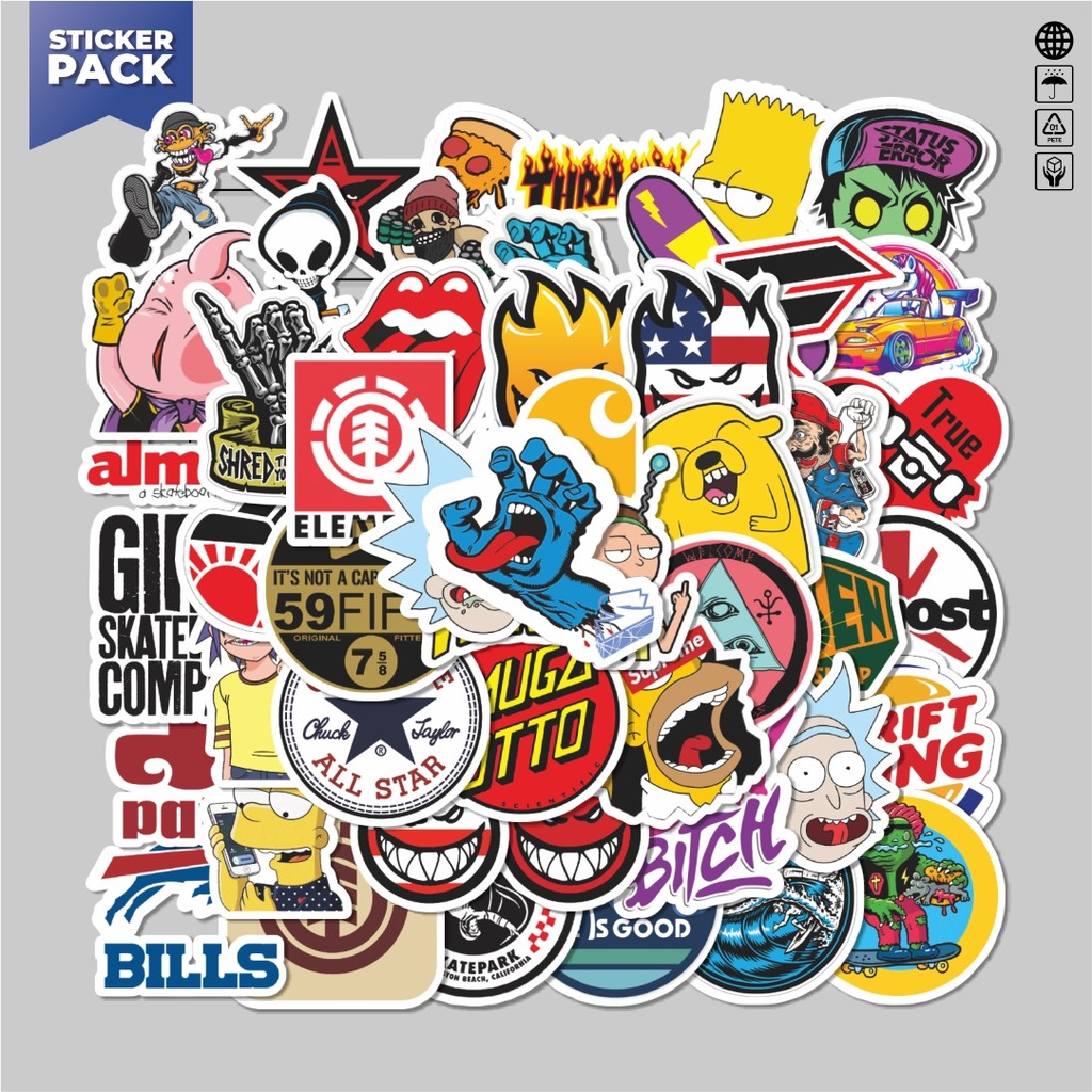 

[100PCS]Stiker Pack Stiker Logo Skateboard versi 1 Aesthetic Vinyl Anti Air Dekorasi Sticker Laptop Buku Journal Koper Helm Casing HP Gitar Helm Skateboard