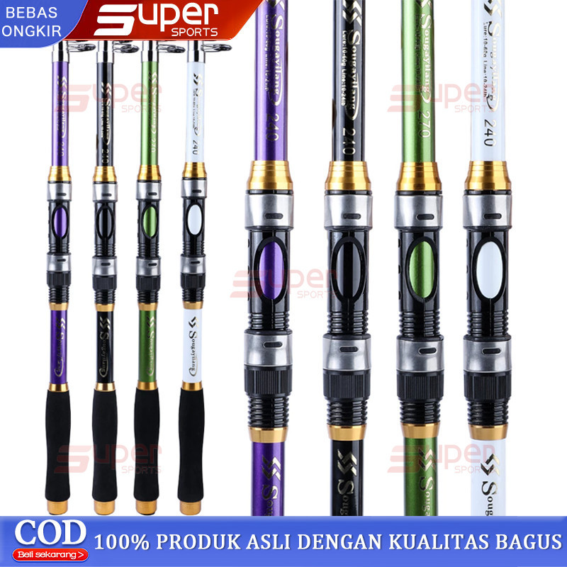 Sougayilang Joran Spinning Teleskopik 1.8m-3.3m Carbon Casting Jauh 100m + Ring Guide Fuji Anti Kara