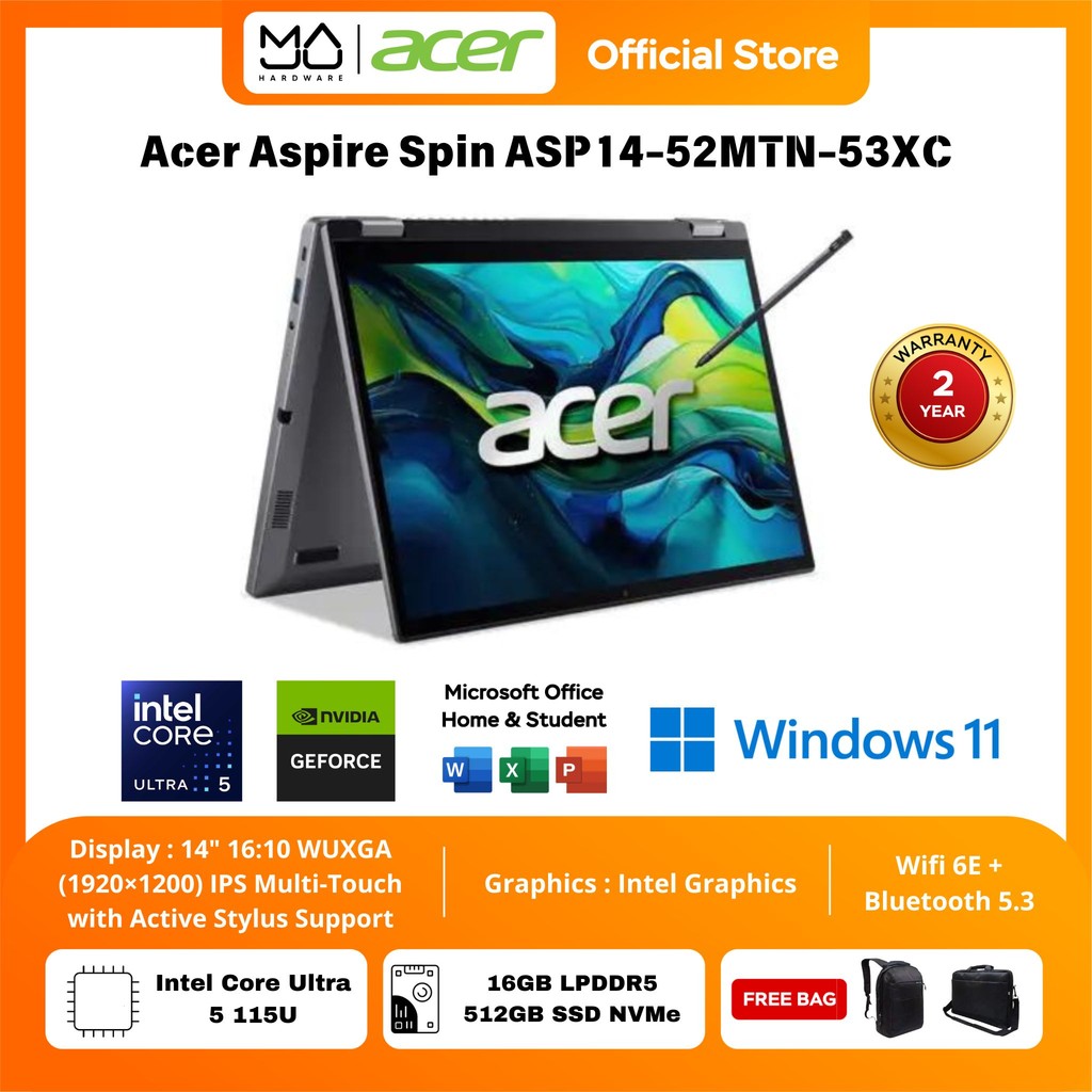 Laptop Acer Aspire Spin ASP14 52MTN Touch 2in1 Intel Core Ultra 5 115U 16GB SSD 512GB