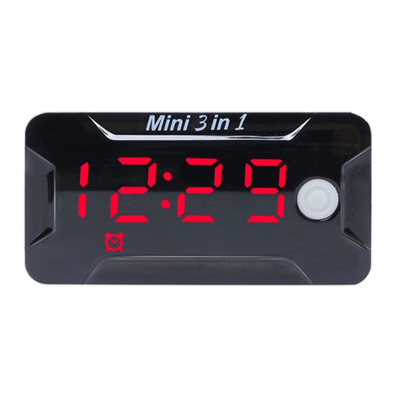 3-In-1 Universal Motorcycle Digital Time Clock Thermometer Voltage Voltmeter Waterproof Tester Batte