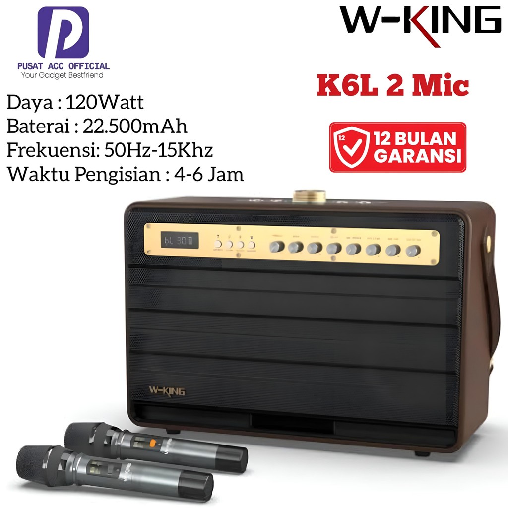 Speaker Bluetooth Karaoke Mic Wireless WKING K6L 2 Mic Portable Traveling Super Bass TWS Party Box