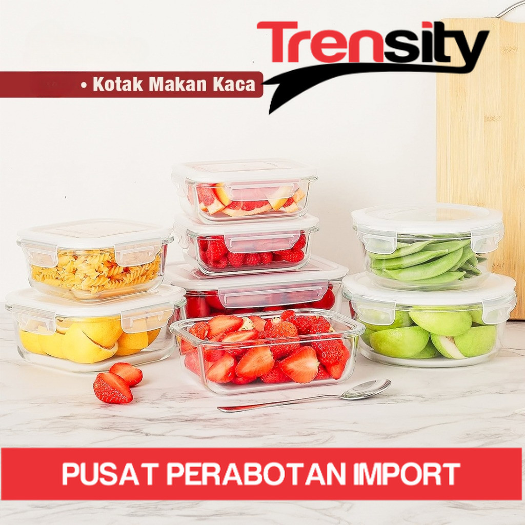 Lunch Box Kotak Penyimpanan Makan Bahan Kaca Microwave Oven Safe Bersekat /Lunch box estetik/lunch b