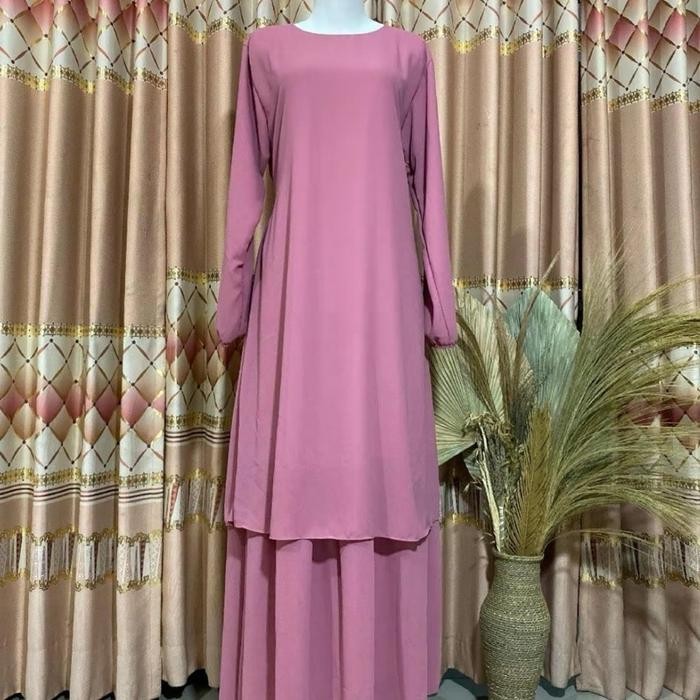 Gamis malaysia ceruty babydoll Polos - 110 malaysia, Hitam