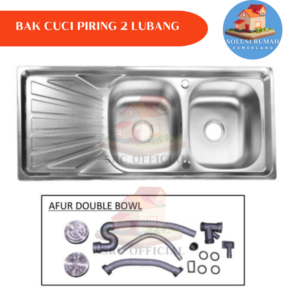 BAK CUCI PIRING STAINLESS Ukuran 120 x 50 cm + AFUR 2 LUBANG /BAK CUCI PIRING MURAH/BAK CUCI TEBAL/B