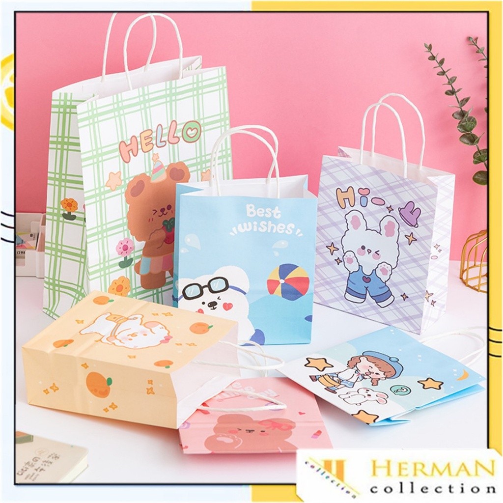 

COD Paperbag Karakter Kartun Beruang Lucu Goodie Bag Motif Rabbit & Bear Tas Jinjing Serbaguna Bingkisan Hadiah Hampers Ulang Tahun Anak Kotak Souvenir Kantong Tentengan Bingkisan Paper Bag Kertas Mini Lucu Aesthetic
