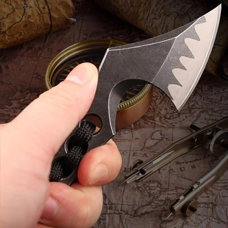 Mini Axe Knife EDC All-steel D2 Blade High Hardness Straight Knife Wilderness Portable Knife Outdoor