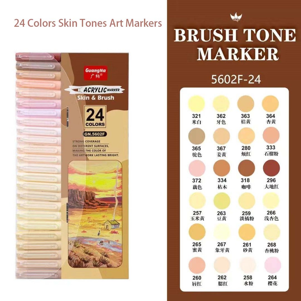 

12/24 colors Skin Tones Soft Art Markers Acrylic Paint Pens Set Stationery for Sketch Portrait Manga Drawing Sketching Supplies