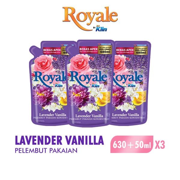 Royale Pelembut dan Pewangi Pakaian Lavender Vanilla Pouch 680ml x3