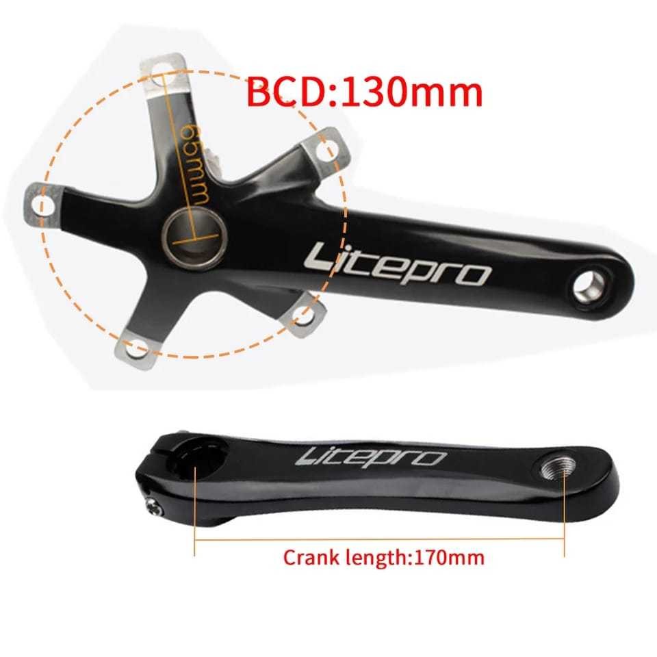 Litepro Crank Alloy 130 BCD Sepeda Lipat Dengan BB HT2 Hollowtech 2 Crankset Seli 130 BCD 130mm Set 