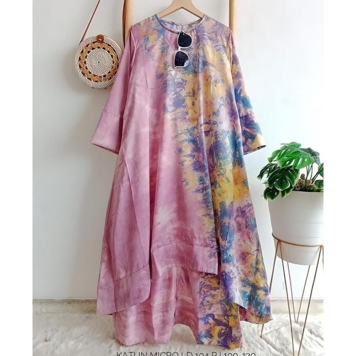 Tunik Jumputan Palembang Fashion Wanita Modern Warna Lilac Katun Motif Muslim Nyaman - Lilac, All Si