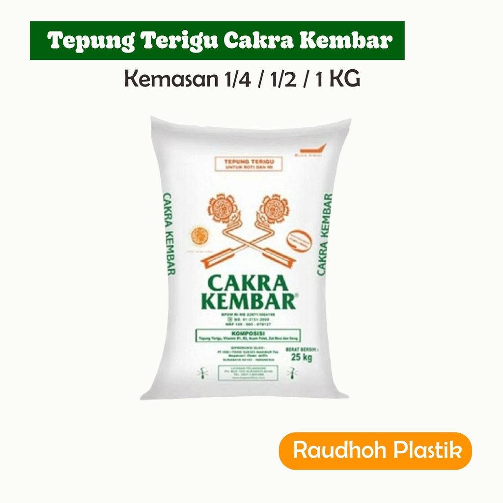 

Tepung Terigu Cakra Kembar Kemasan 1/4 / 1/2 / 1 Kg