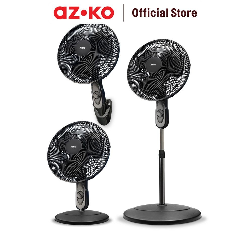 AZKO Kris 16 inci Kipas Angin 3 In 1 60 watt Standing Fan Kipas Dinding Meja Lantai Kipas Penyejuk R