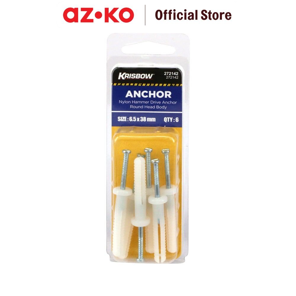 AZKO Krisbow Fisher Dengan Sekrup 6.5X38 mm 6 Pcs Skrup Plastik Perlengkapan Tukang Alat Perkakas