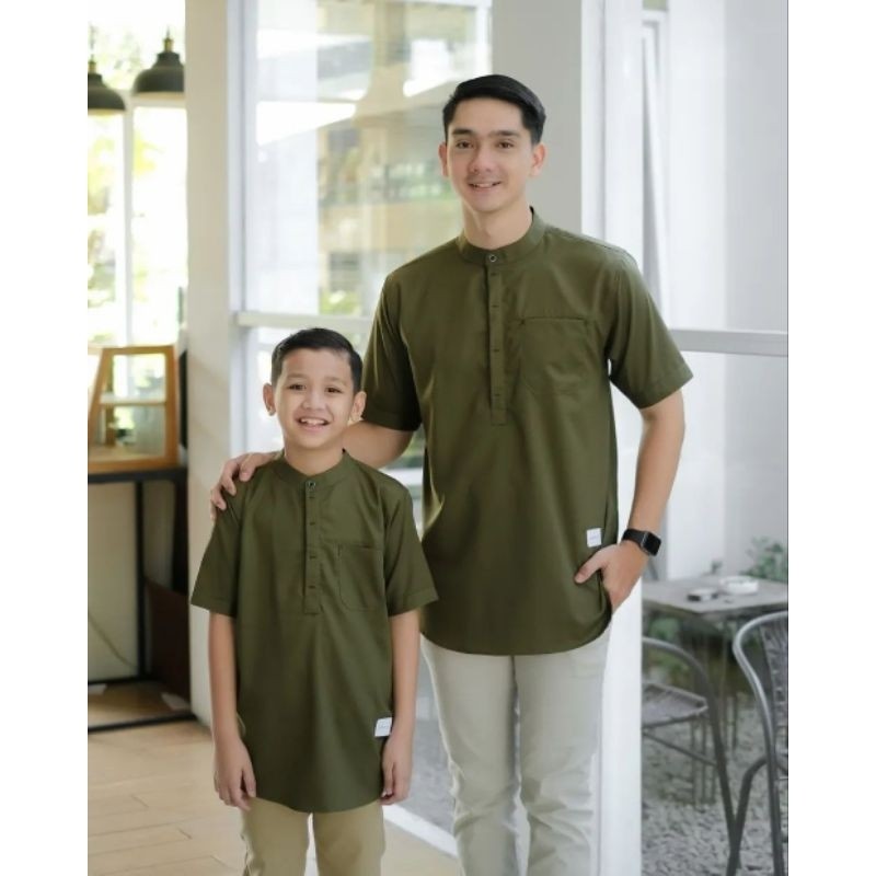 Baju Koko Couple Ayah Dan Anak Laki Laki Kemeja Kurta Yaman Pakistan Lengan Pendek Bahan Toyobo Prem