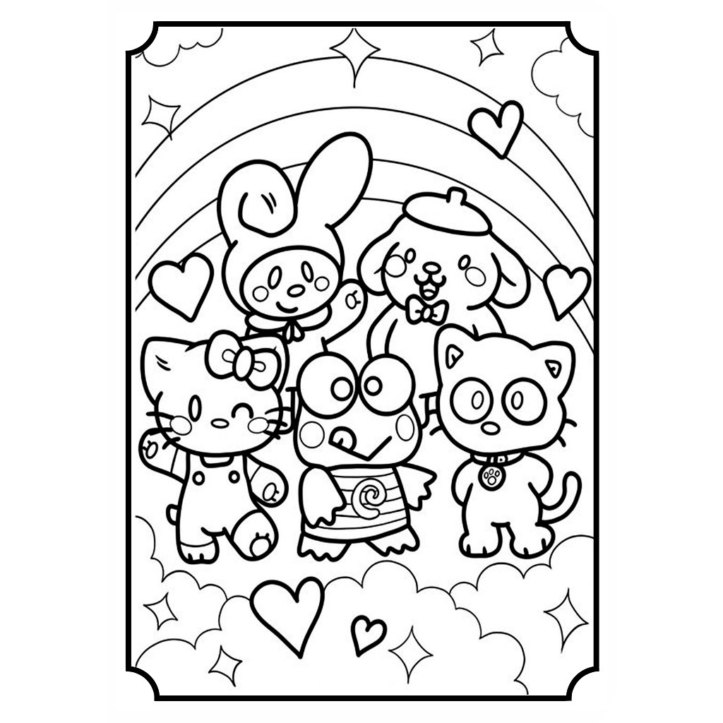 

Lembar Kertas Gambar Mewarnai Tema SANRIO ISI 20 PCS Toys Anak /Lembar Kertas Mewarnai Alfabeth Kertas Size A4