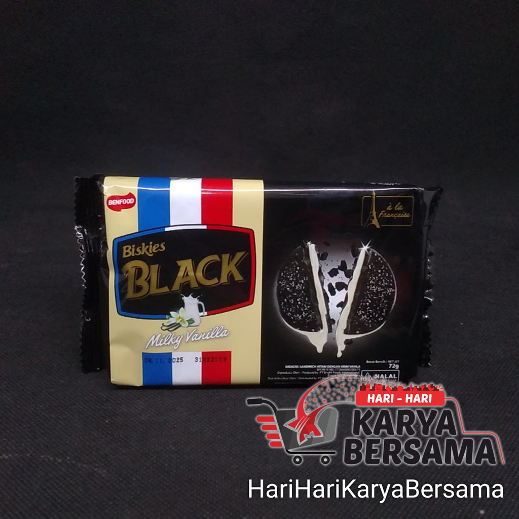 

MAKANAN RINGAN BISKUIT BISKIES BLACK MILKY VANILLA 72GR