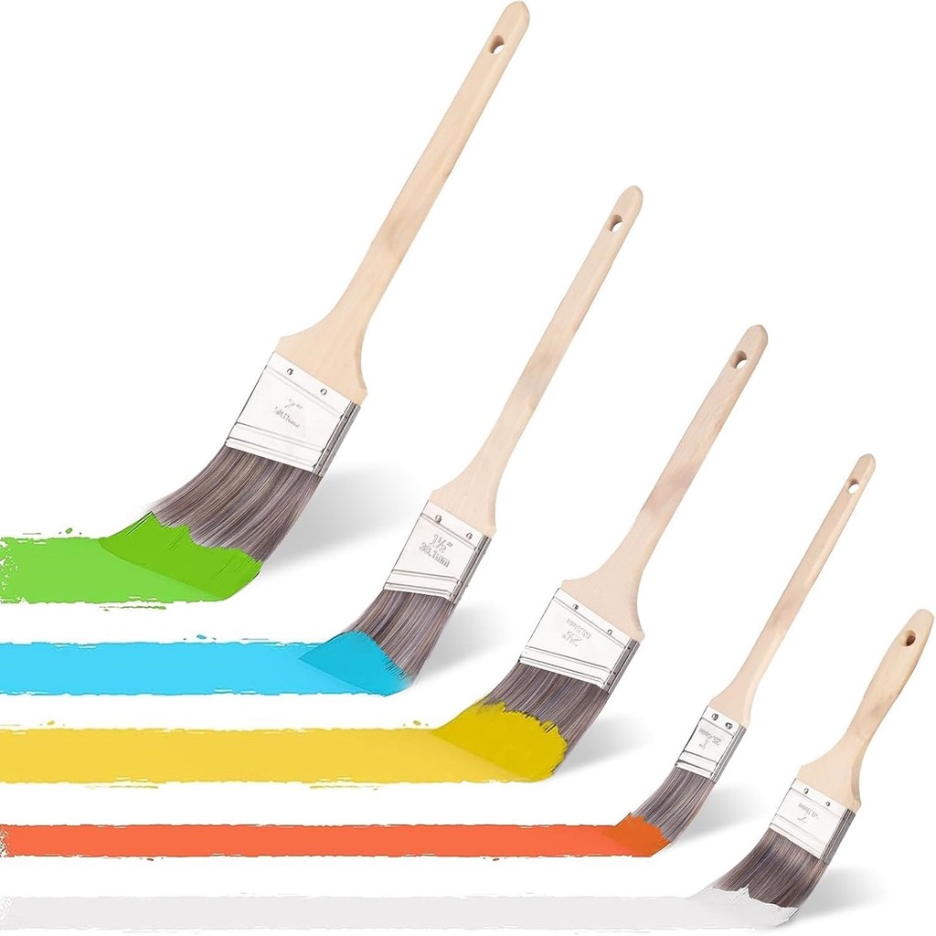

Paint Brushes Set, Sash Brushes, Soft Tapered Filament, Wood Stain Brushes for Walls, Cabinets and Fences Pack of 5