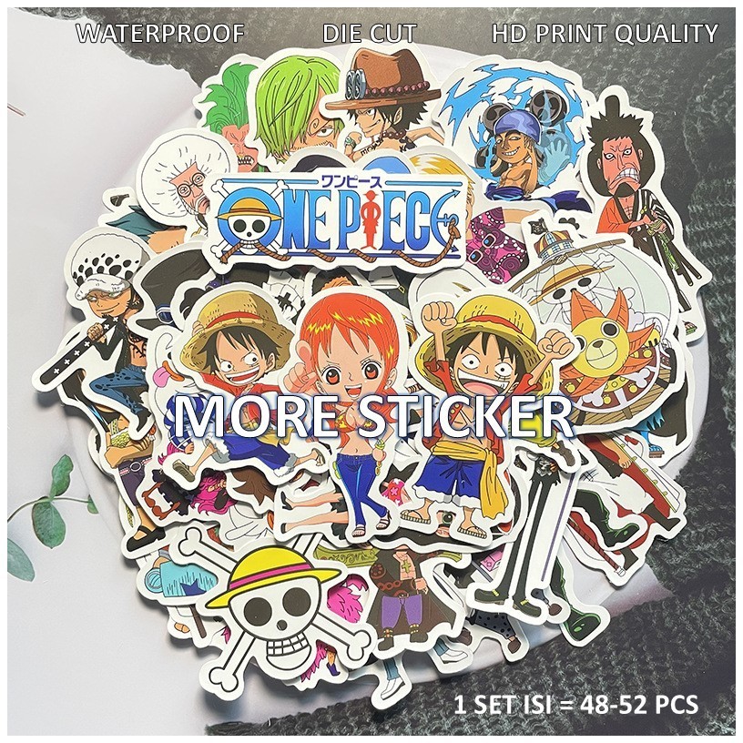 

ISI 50 PCS STICKER PACK MOTIF ONE PIECE PVC VINYL WATERPROOF UKURAN 4-5CM HP LAPTOP KOPER HELM MOTOR