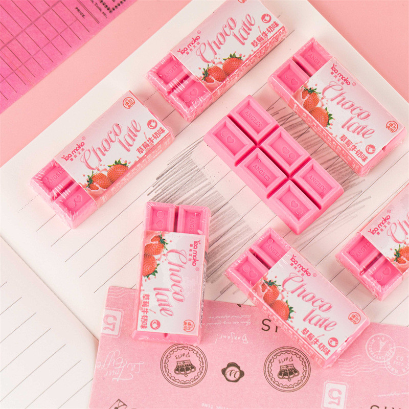 

1pcs Strawberry Chocolate Eraser Mini Pink Color Less Dust Cleaning Correcting Tools F7656