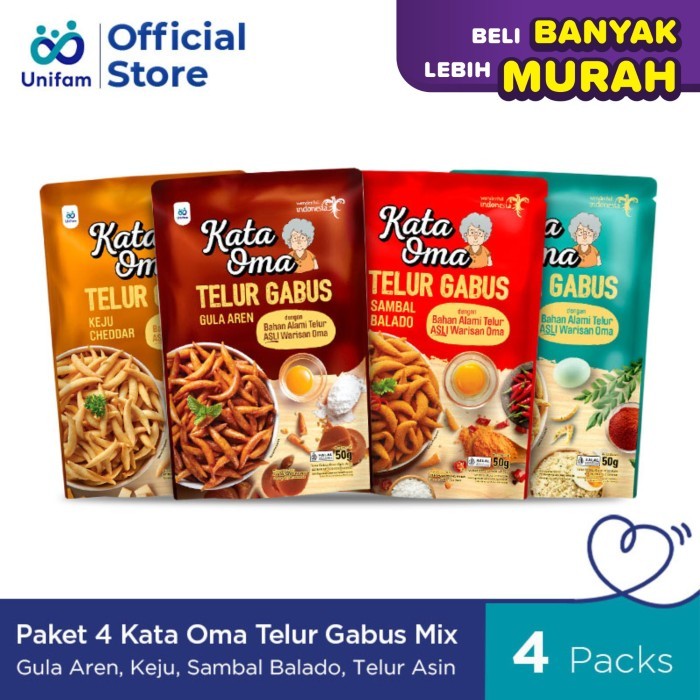 

Kata Oma Telur Gabus Mix Quartet Keju, Gula Aren, Telur Asin, Balado