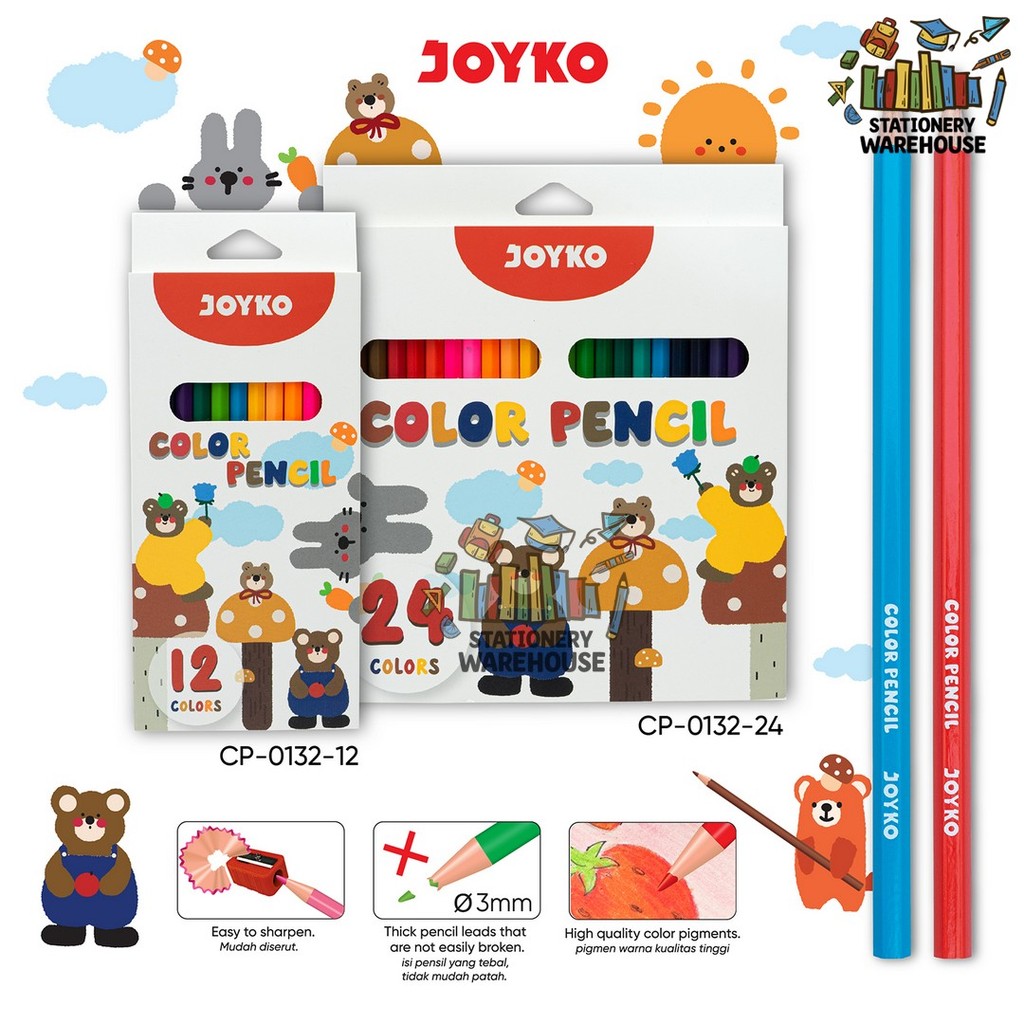 

Color Pencil Pensil Warna Joyko CP-0132-12 , CP-0132-24 12 & 24 Warna
