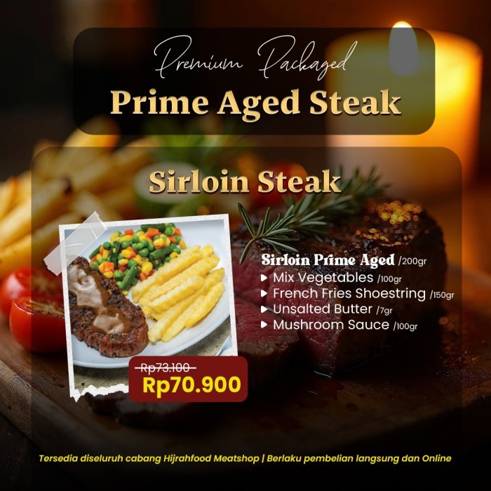 

Paket Bundling Sirloin Prime Aged AUS Prime Cut Daging Sirloin Steak