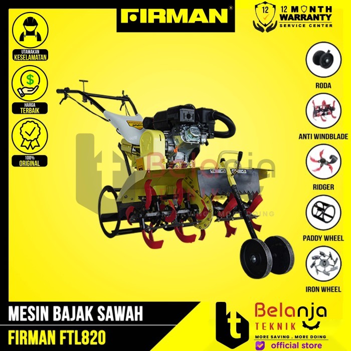 Firman Mesin Bajak Sawah Basah Kering Cultivator Tiller FTL 820 FTL820