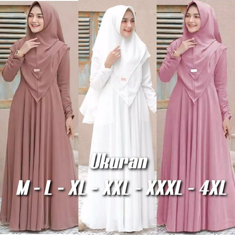 [HOT NEW] GAMIS MUSLIM  SYARI GAMIS SYARI PLUS KHIMAR  UKURAN M  L XL  XXL XXXL 4XL GAMIS BUSUI POLO