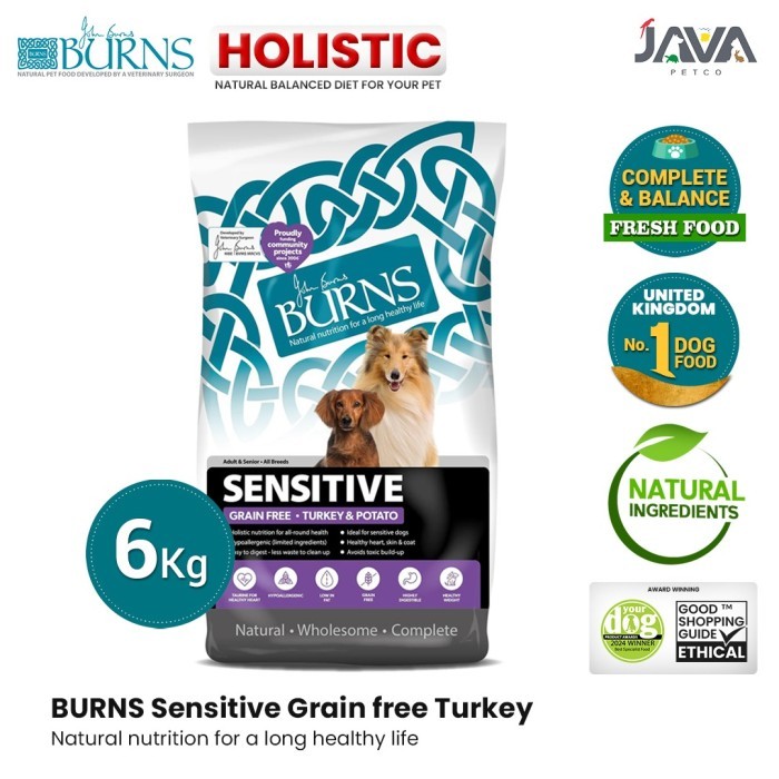 Burns Sensitive Grain Free Dog Food Holistic Turkey & Potato 6kg Adult & Senior - Makanan Anjing Ker