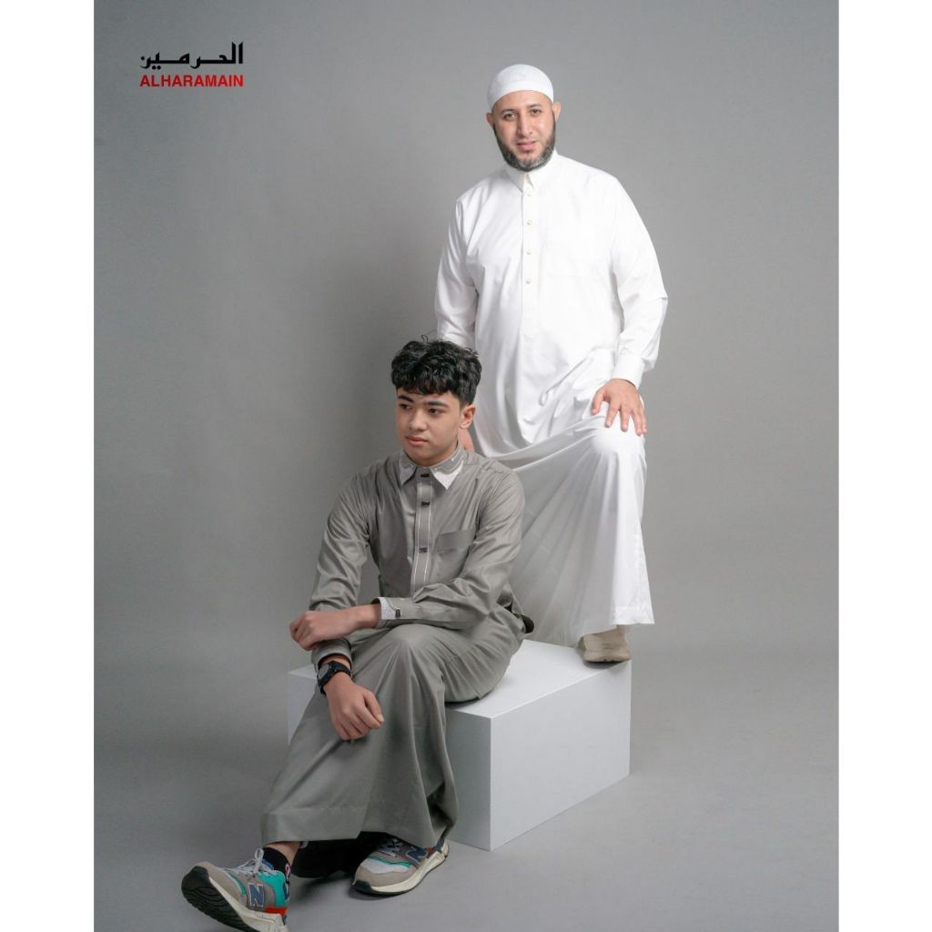 [HOT NEW] AL Haramain Jubah / Gamis Pria Dewasa Slimfit Premium Kombinasi (01) | Hitam | Abu Tua | A