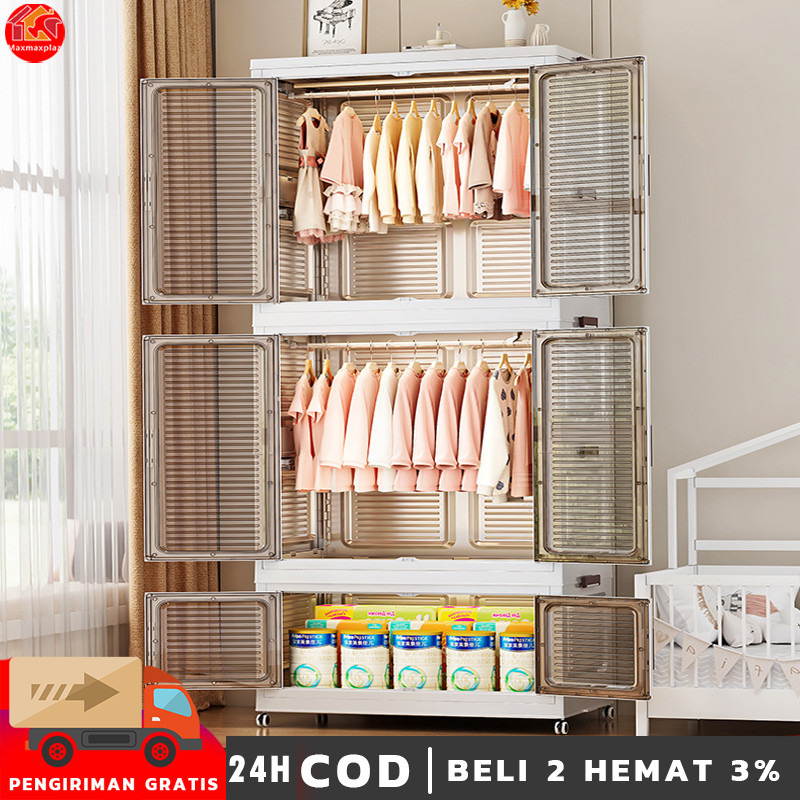 Lemari Pakaian Plastik Lemari lipat Lemari Plastik Pintu Lipat multi-lapis lemari loker dapat dilepa