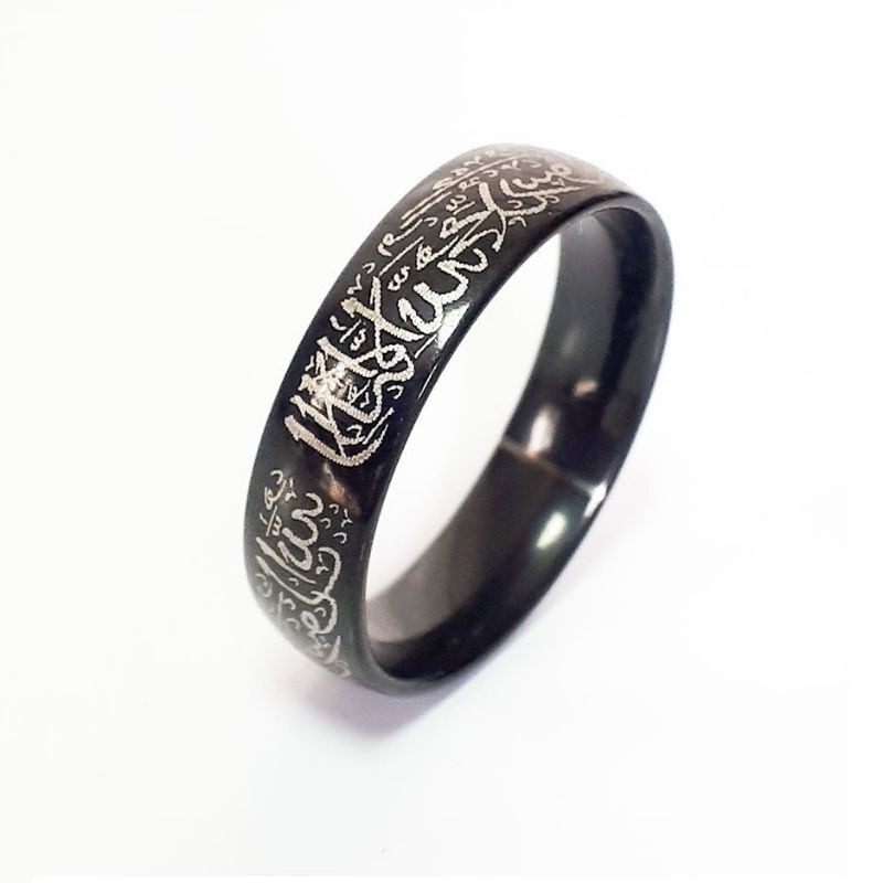 Cincin Titanium Warna Hitam Lafaz TAUHID || Cincin Pria dan Wanita Warna Hitam Lafaz Tauhid Anti Kar