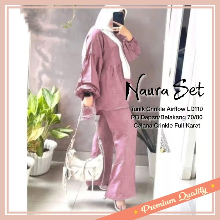 PROMO DISKON TERMURAH BAJU LEBARAN IDUL FITRI /Baju Setelan Wanita Muslim Naura Set Celana Crinkle F