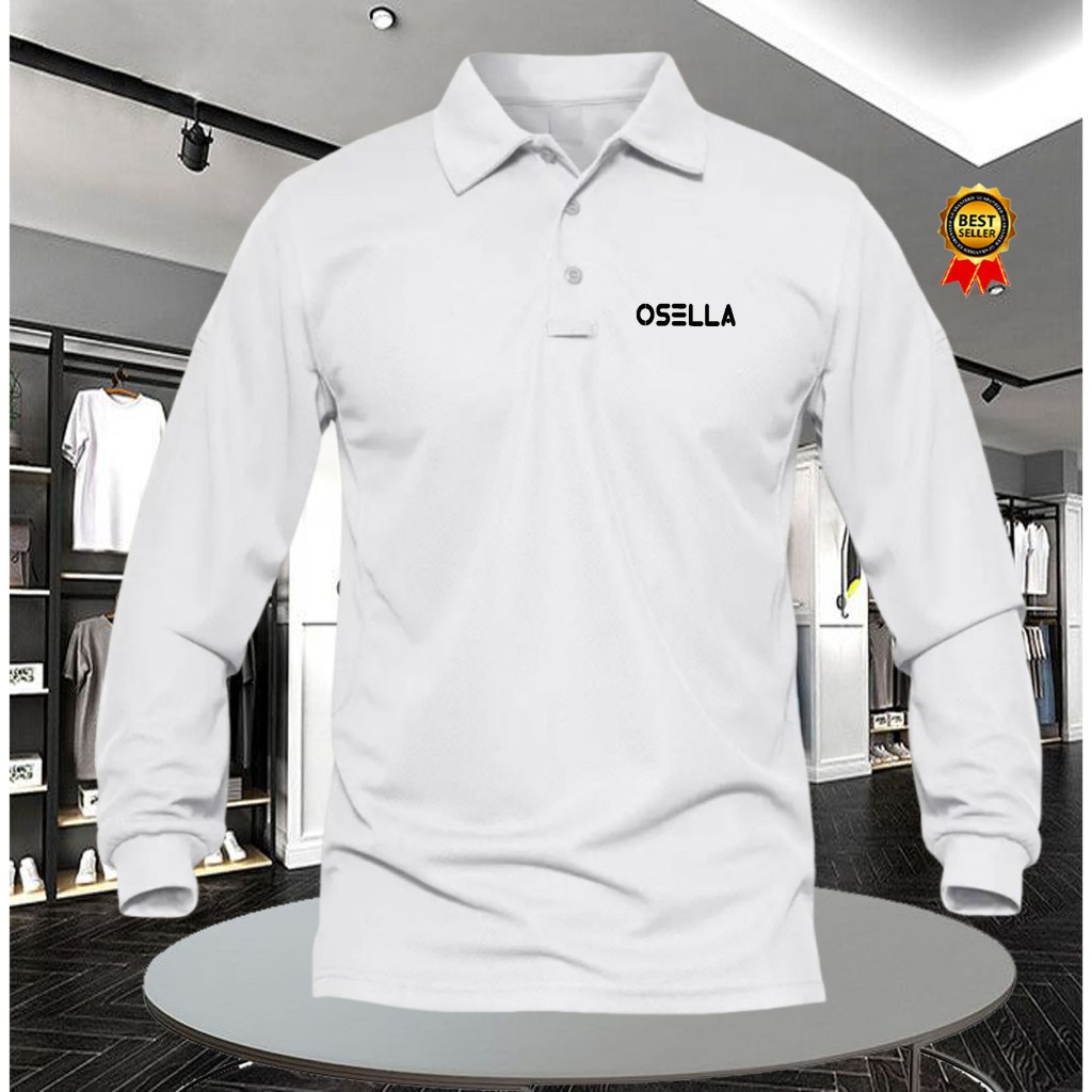 Kaos Polo Shirt Lengan Panjang / Polo Osella Black Pria Bahan Tebal / Menyerap keringat